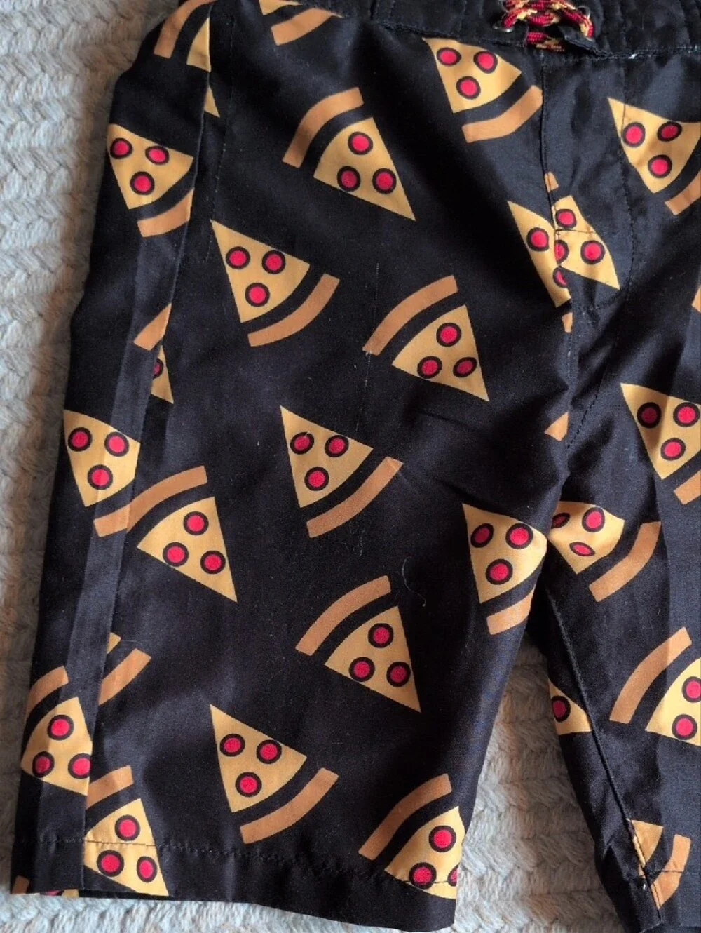 Appaman Black Swim Trunks with Yellow & Red Pizza Print